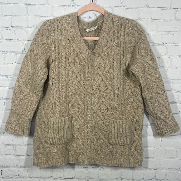 Soft Surroundings Sweater Womens Medium Cable Knit Wool Alpaca Cashmere Tan - Picture 1 of 10